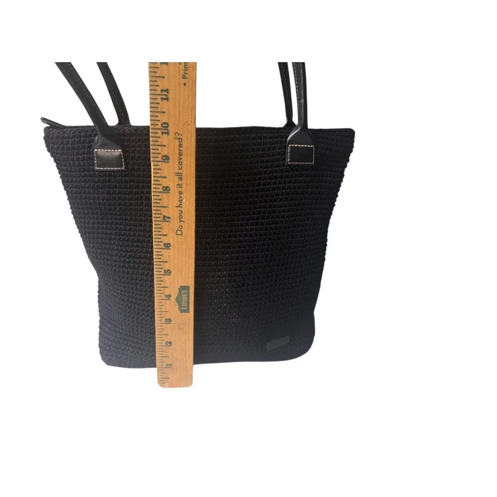 The Sak Elliott Lucca Black Crochet Shoulder Bag Tote Woven Knit Zipper Top
